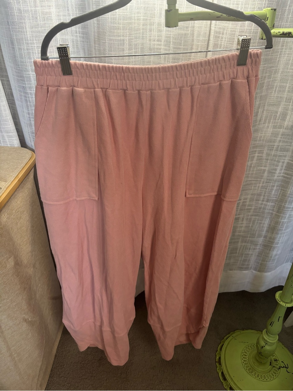 Soft Pink Wide Leg Ribbed Lounge Pants